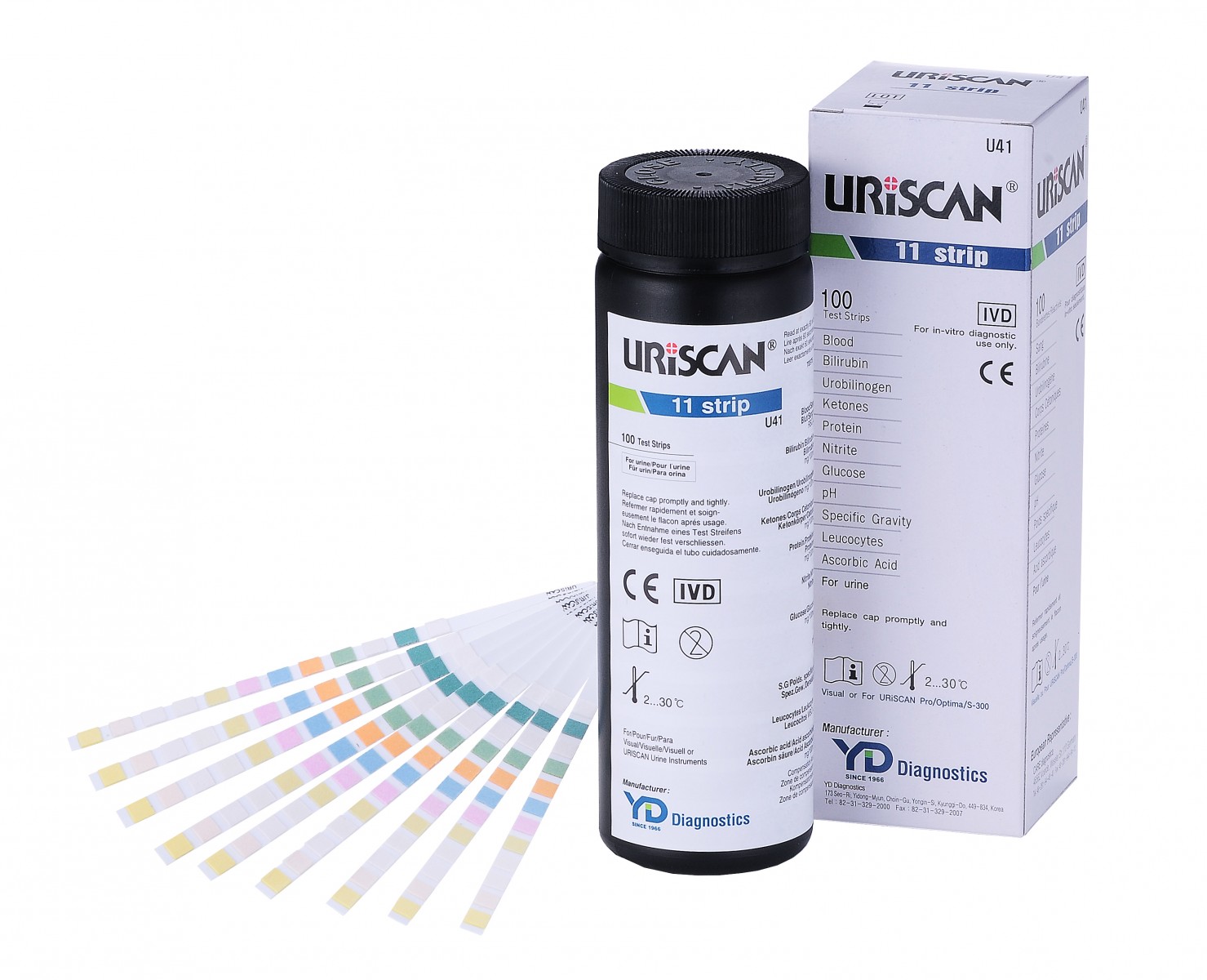 Тест-полоски для анализа мочи Uriscan 11 strip, 100 шт/упак